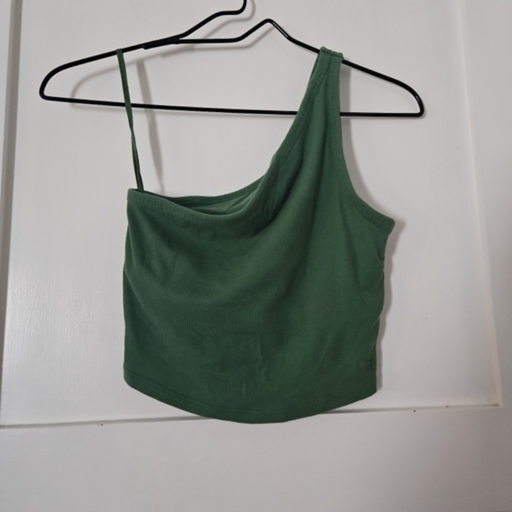 PINK‎ Victoria Secret One Shoulder Ribbed Crop Top Green XS Goblincore Earthy